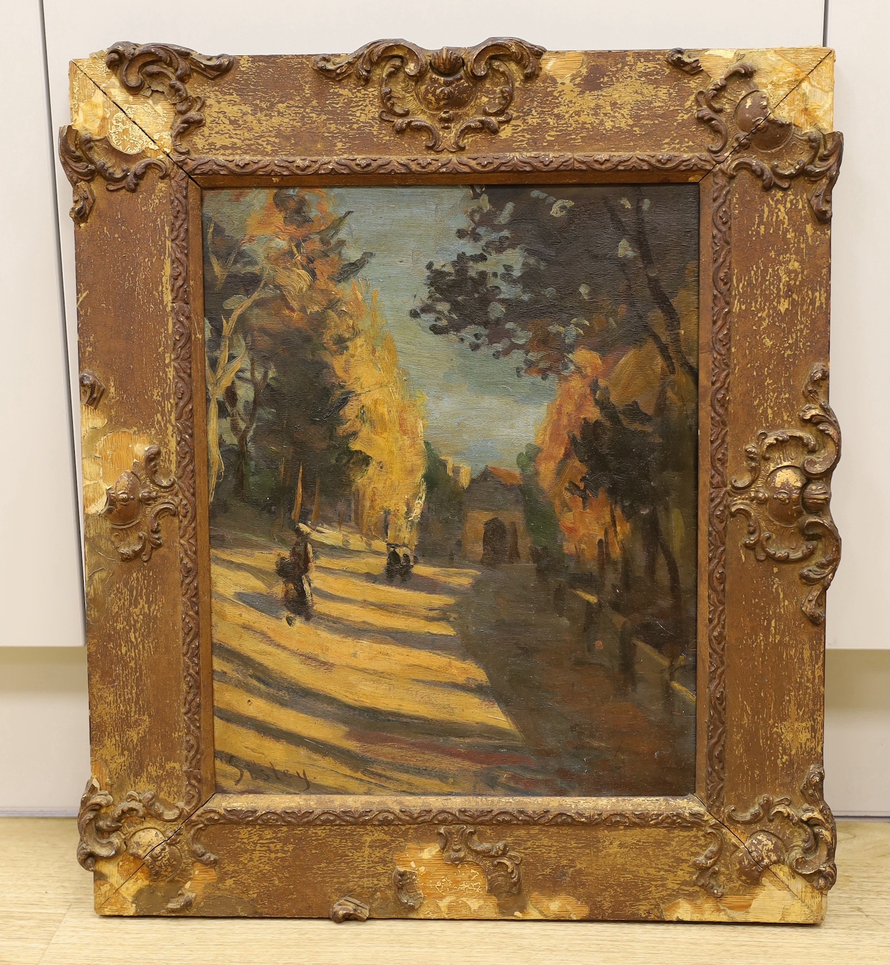 After Alfred Sisley (1839-1899), oil on board, Tree lined avenue, bears signature, 40 x 32cm